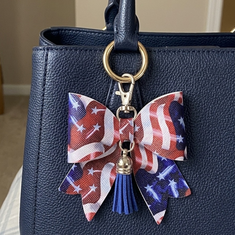 Red White Blue Independence Day Flag Tassel Bag Charm Key Chain